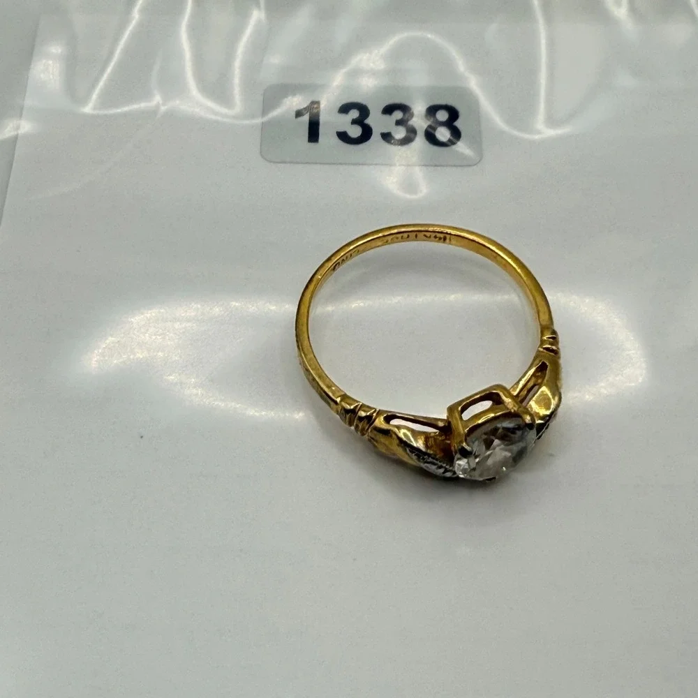 Lind 14K HGE Two Tone Round Cut Clear Stone Vintage Style Ring Size 7.75